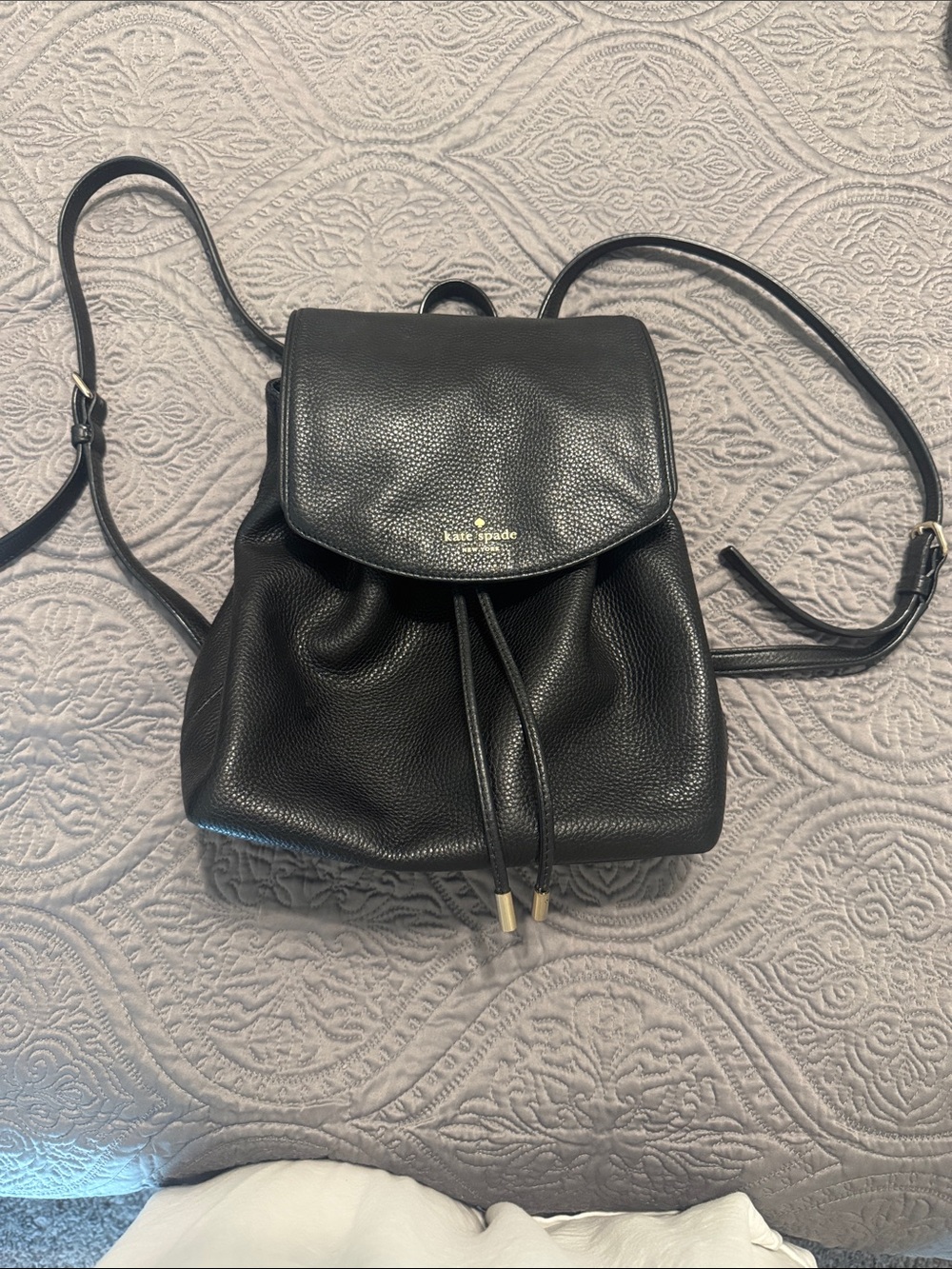 kate spade Black Pebbled Leather Drawstring Backpack